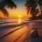 Touristic paradise: idyllic sunset beachscape, seashore, palms, Maldives oasis, warm tones. AI generated