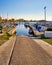 The touristic port of Marina Nord seen from a slipway for boats. - Letters with Benutzung der Slippanlage Kostenpflichtig. Melden