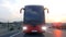 Touristic red bus on highway. Fast driving. realistic 3d rendering.