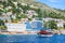 Touristic ship and hotels on shore in Dubrovnik in Croatia