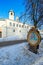 A touristic stele with information in Yaroslavl at winter