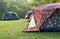 Touristic tent in a mist forest