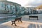 Touristic and vacation pearl of Sicily, benches in small town of