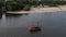 Touristic vintage sailing ship sails on the calm waters in sunny weather