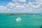 Touristic yachts floating by green island at Key West, Florida