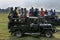 Tourists aboard jeeps in the Kaudulla National Park at Gal Oya Junction in central Sri Lanka.