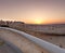 Tourists admire the sunset over Sevilla / city view