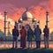 Tourists Admiring Taj Mahal at Sunset