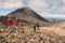 Tourists admiring volcano in Tongariro National Park