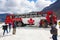 tourists arrived with ice explorer truck at the athabasca glacier