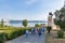 Tourists on the background of the monument to the founder of the city Vasily Nikitich Tatishchev