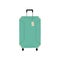 Tourists baggage with bag tag attached on string. Wheeled luggage, travel case for vacation, holiday, tourism. Package