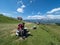 Tourists at Baiu Mountains, Romania