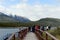 Tourists in the Bay Lapataia in the national Park of Tierra del Fuego.