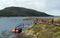 Tourists in the Bay Lapataia in the national Park of Tierra del Fuego.