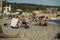 Tourists on the beach of Nice.