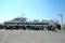 Tourists board the catamaran