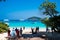 Tourists board a speedboat touring the Similan Islands at the Andaman Sea, Thailand