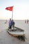 Tourists on a boat at salt lake Chott El Jerid