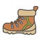 Tourists boots for comfort travel and hiking in modern flat style with outline. Attribute of traveller and tourist