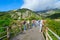 Tourists on bridge over canyon of river Moraca, Montenegro