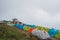 Tourists camping along wooden plank paths on top of Wugong Mountain Wugongshan