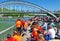 Tourists and children on a pleasure boat on the Seine