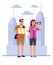 Tourists couple with binoculars and papermap on the city characters