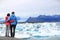 Tourists couple romantic on Iceland Jokulsarlon