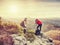 Tourists couple stay on summit and takes memory picture