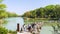 Tourists crossing overflow dams in Liuzhu Gorge