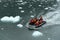 Tourists from the cruise ship in the Garibaldi fjord in the archipelago of Tierra del Fuego.