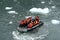 Tourists from the cruise ship in the Garibaldi fjord in the archipelago of Tierra del Fuego.