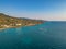 Tourists enjoy inflatable towable rides at Almyros beach in Kato Verga, Kalamata, Greece