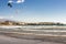 Tourists enjoy kite surfing at Playa Leocadio Machado beach at El Medano town, Tenerife, Spain