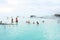 Tourists enjoy taking a bath at Blue Lagoon, Iceland