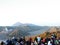 Tourists enjoy views of the valley of Mount Bromo at sunrise