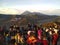 Tourists enjoy views of the valley of Mount Bromo at sunrise