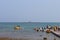 Tourists enjoying boating at corbyn`s cove beach, Port Blair