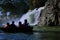 Tourists are enjoying coracle boating at hogenakkal on kaveri river