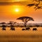 Tourists enjoying the lanscape at sunset after safari excurison in the African savannah