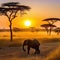 Tourists enjoying the lanscape at sunset after safari excurison in the African savannah