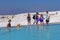 Tourists enjoying the pools at Pamukkale cotton castle, Denizli, Turkey