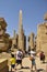 Tourists on an excursion to Karnak Temple. Beautiful Egyptian landmark with hieroglyphics and decayed temples. Luxor, Egypt