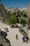 Tourists exploring Cappadocia Sandstone landscape