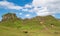 Tourists at Fairy Glen on the Trotternish Peninsula, Isle of Skye, Scotland UK