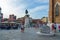 Tourists are on famous Campo Santi Giovanni e Paolo, Venice, Italy