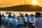 Tourists at fish restaurants at Anadolu Kavagi village seaside