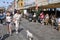 Tourists and food and drinks and boat ride life at Nyhavn Canal