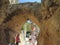 Tourists in the fortress of the King of the Crusaders Richard the Lionheart, the mountains of northern Cyprus. Arch preserved 800